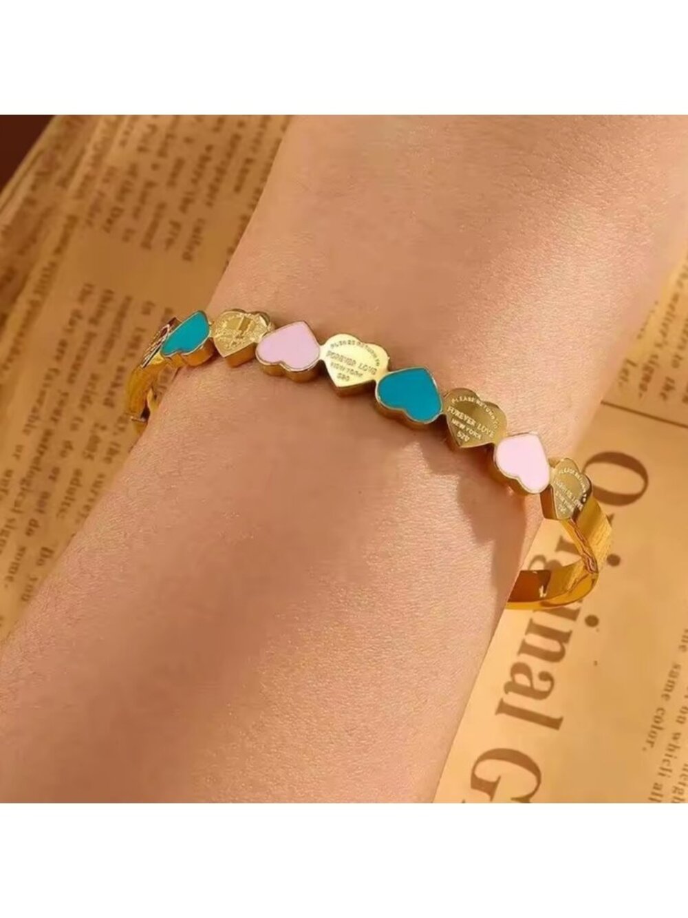 Pastel Hearts Love Rose Gold Bangle - Picture 3 of 4